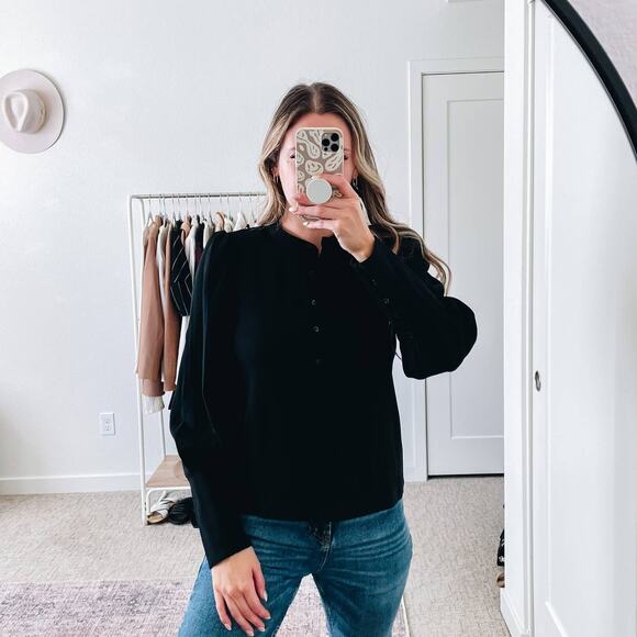 ALC Black Button Front Puff Sleeve Tophe - Picture 2 of 12